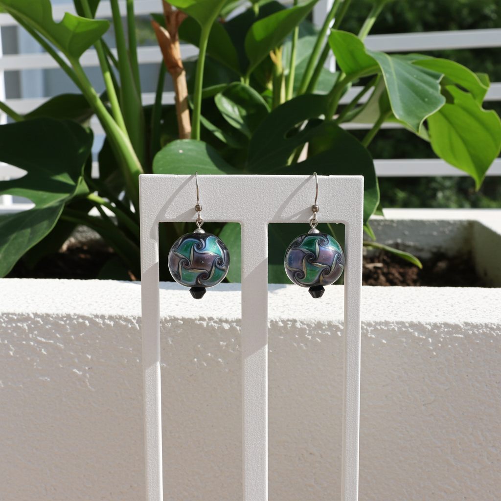 Black & Green Handmade Artisan Bead  Earrings