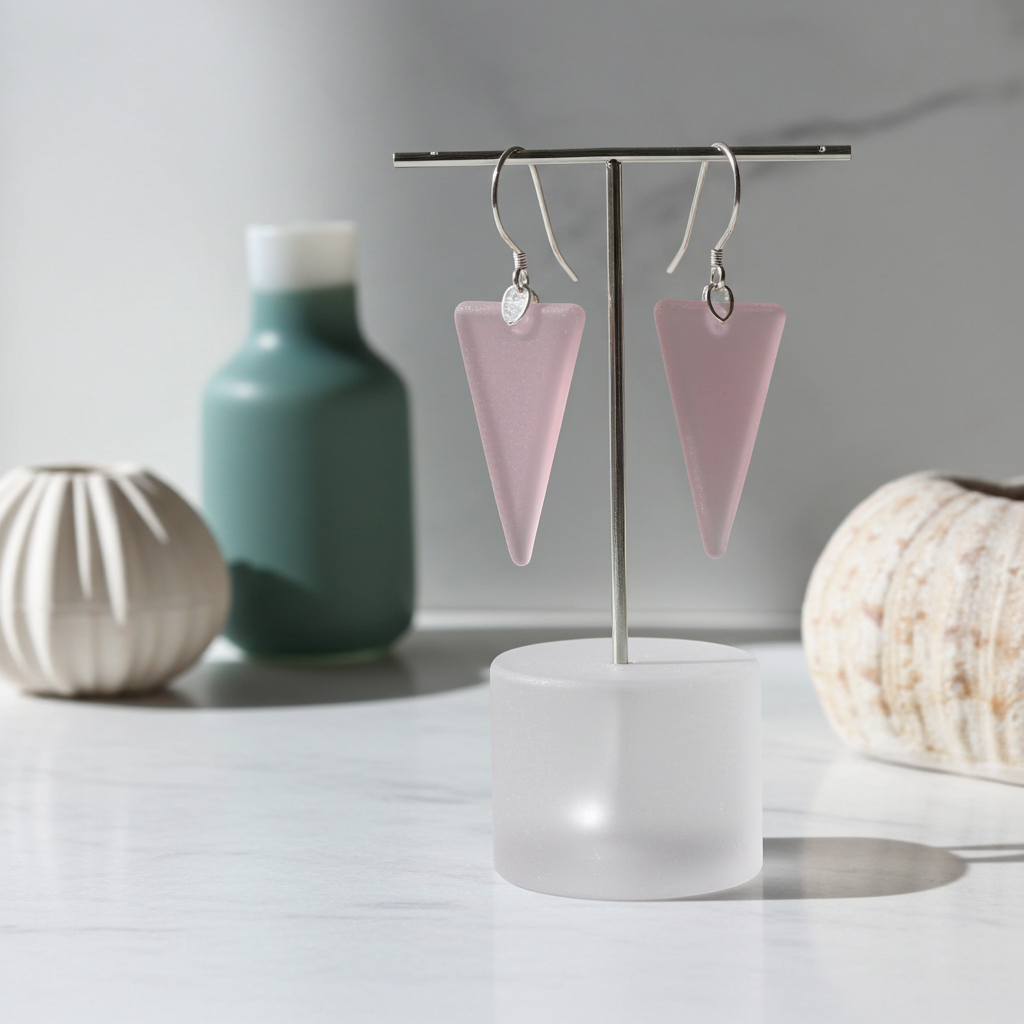 Pink Triangle Sea Glass  Earrings