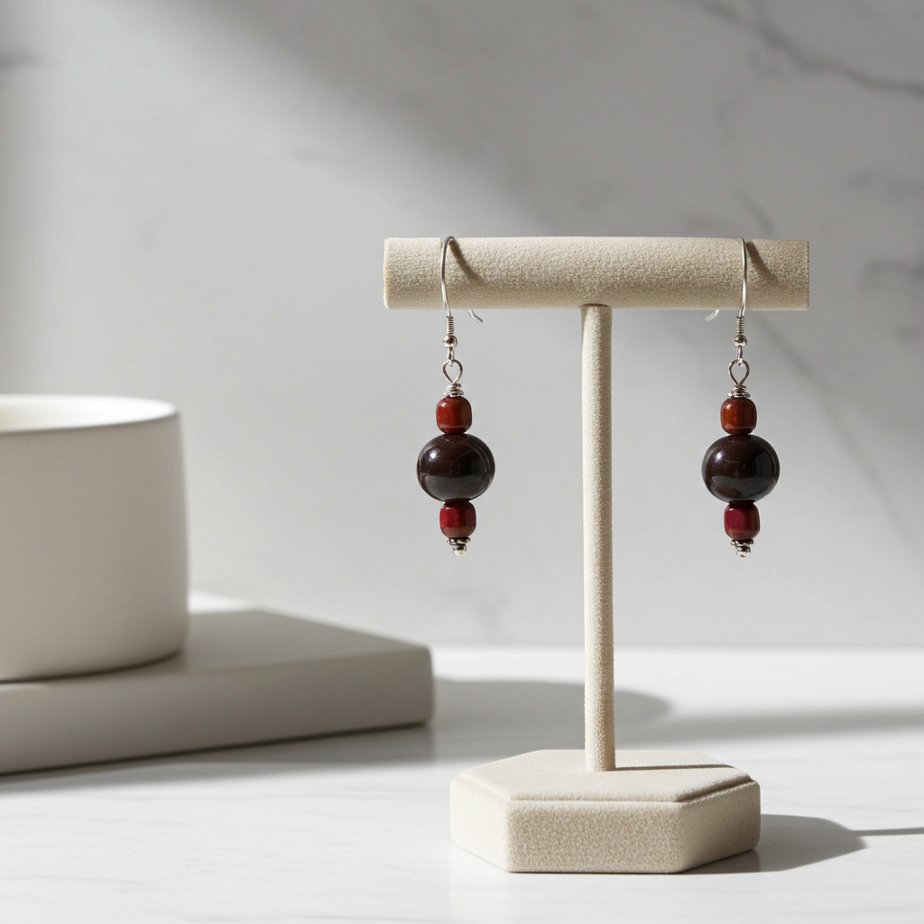 Brown African Kazuri Drop Earrings