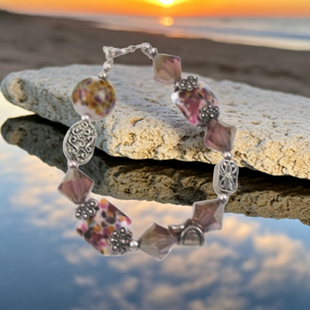 Whimsical Purple Lampwork and Crystal bracelet