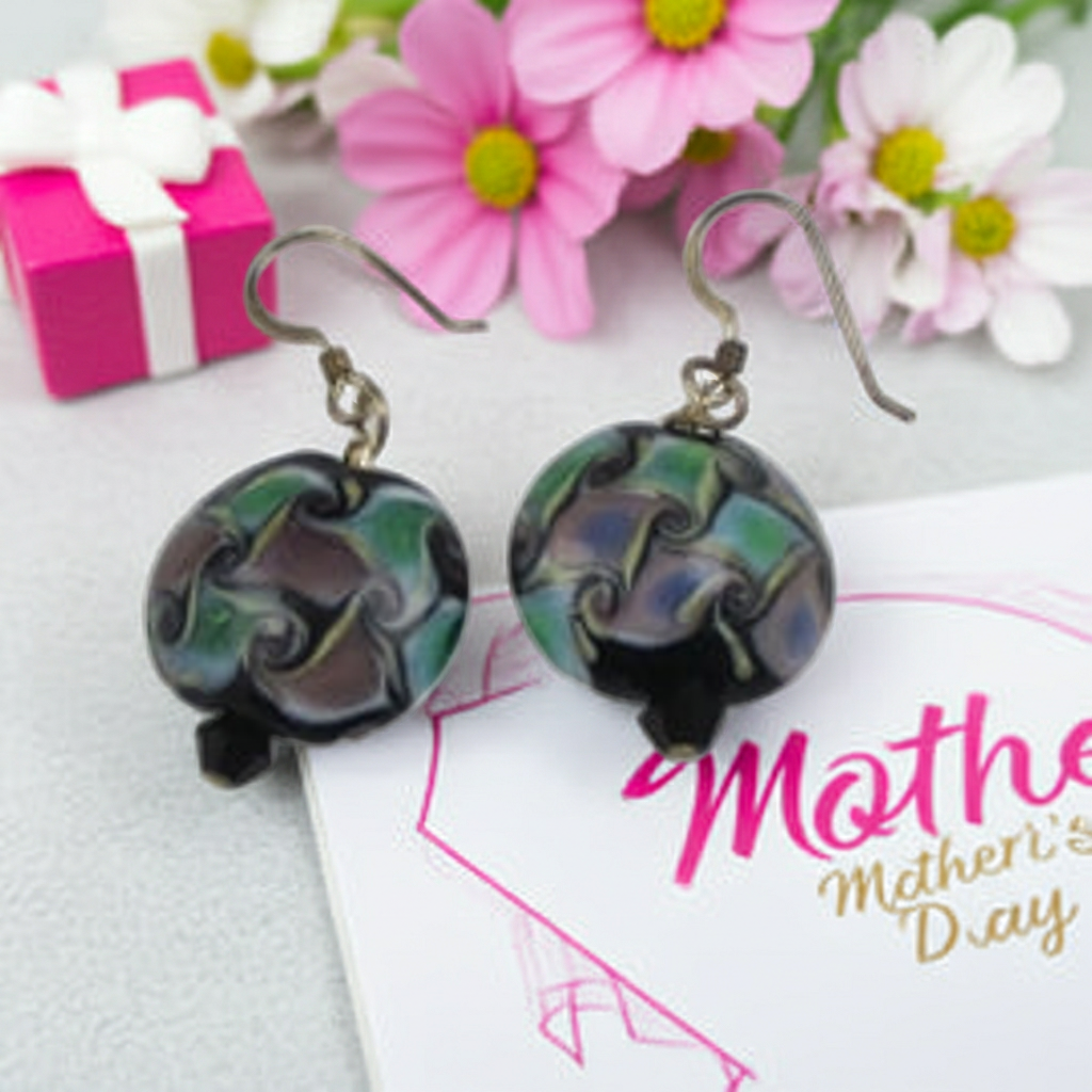 Black & Green Handmade Artisan Bead  Earrings