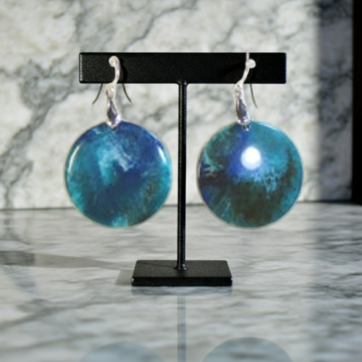 Vintage Blue Marbled Drop Earrings