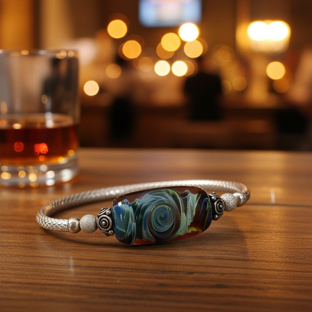 Turquoise Swirled Handmade Artisan  Bead Bangle Bracelet