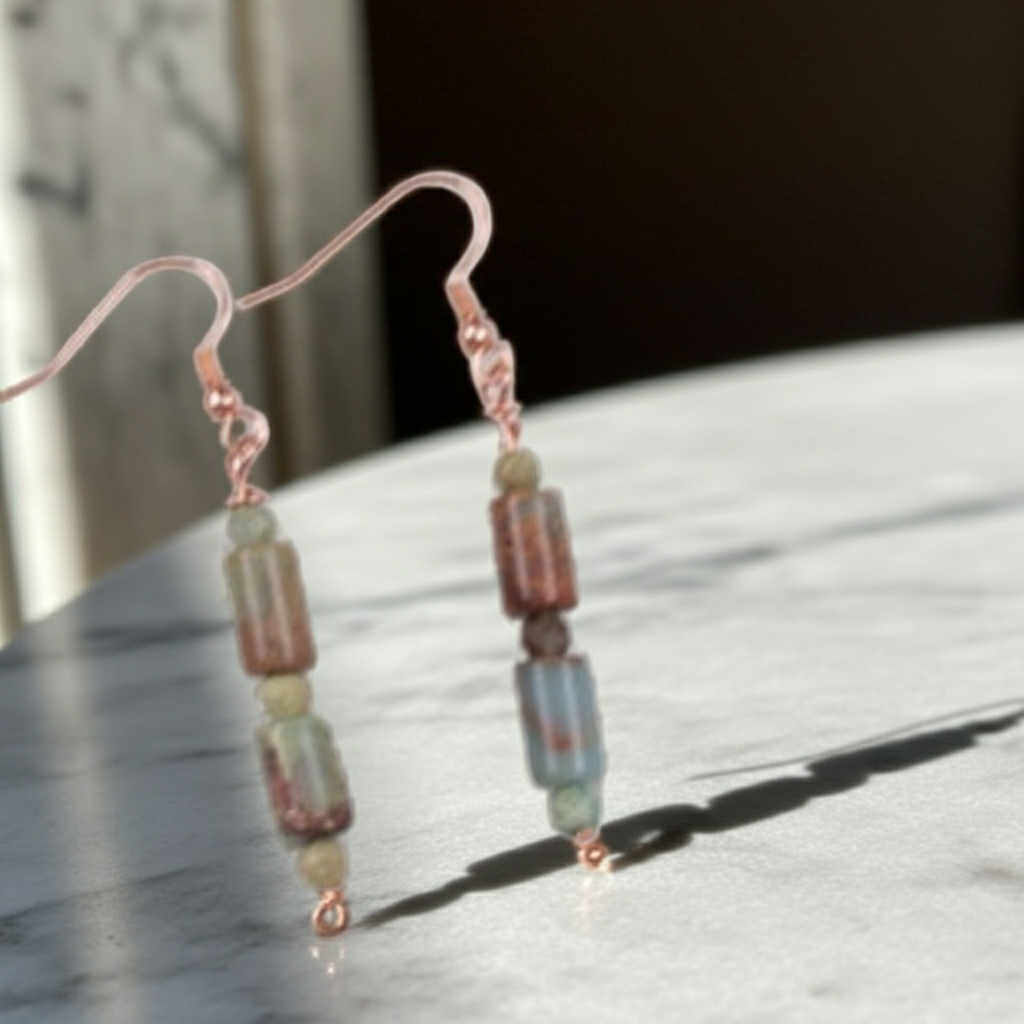 Aqua Snake Skin Jasper Beaded Earrings