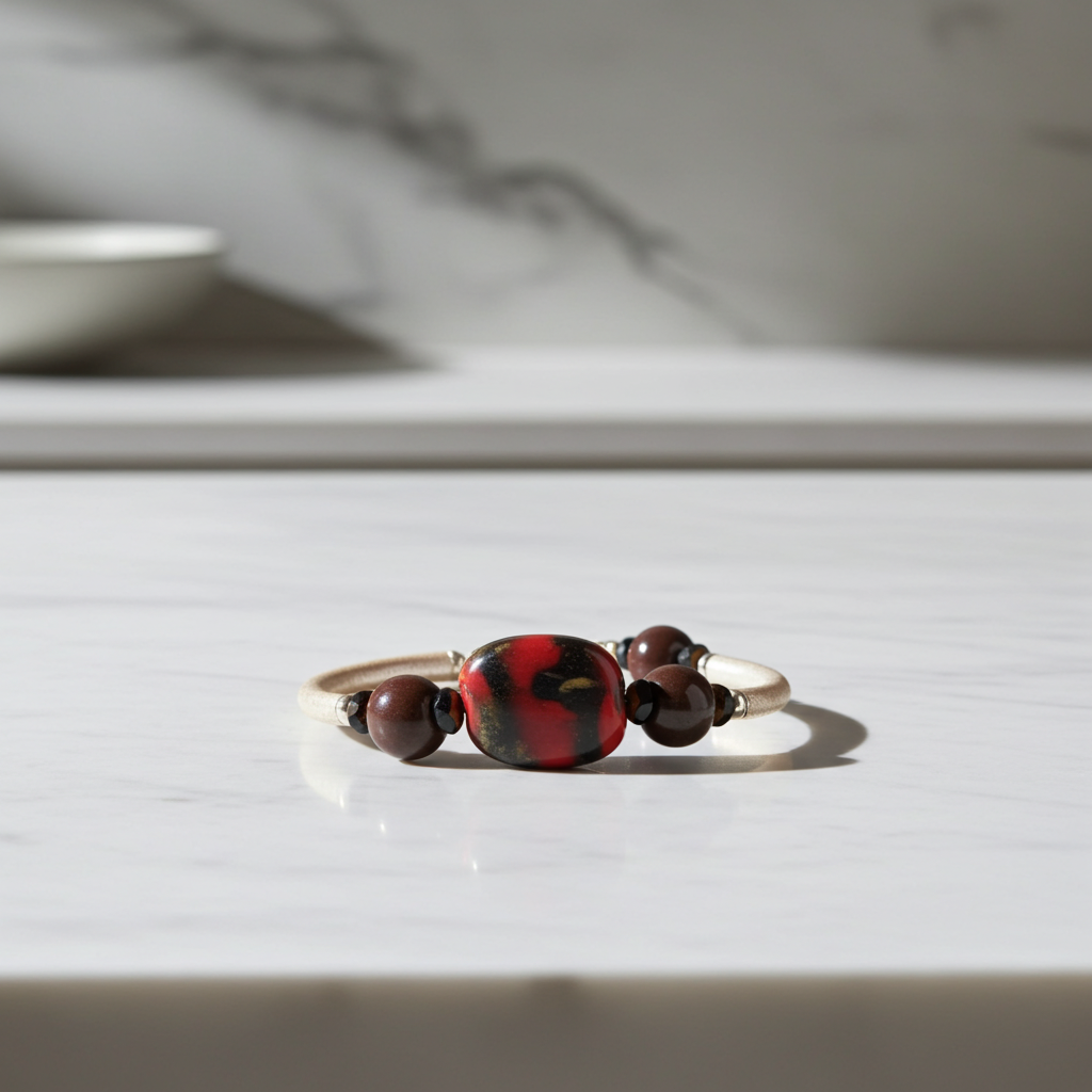 Fair Trade Kazuri  Red & Brown Bead Bangle Bracelet