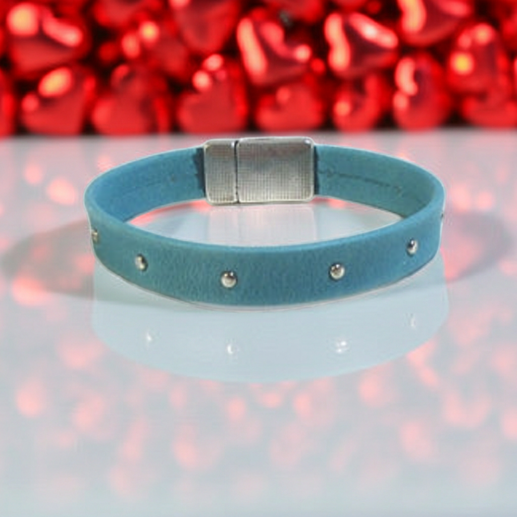 Leather Bracelet for a Woman Teal Studded Leather