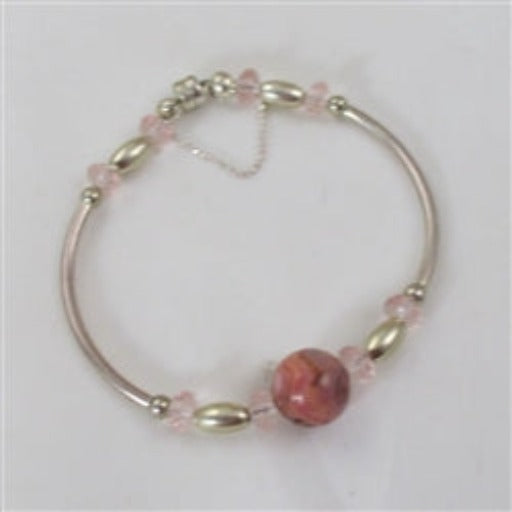 Pink Gemstone & Silver Bangle Bracelet - VP's Jewelry