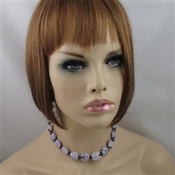 Handmade Artisan Bead Necklace Amethyst and White Swirled - VP's Jewelry 
