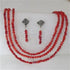 Multi-strand Bright Red Bead Necklace and Earrings - VP's Jewelry