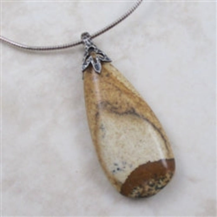 Fancy Paintbrush Jasper Gemstone Pendant on Silver Chain - VP's Jewelry