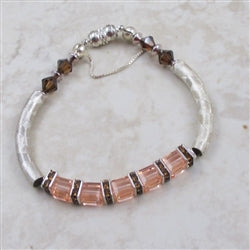 Mocha & Peach Crystal Cube Noodle Bracelet - VP's Jewelry