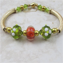 Gold Bangle Bracelet Artisan Handmade Olive & Melon Bead Accents - VP's Jewelry  