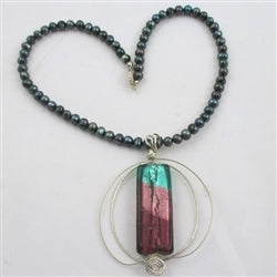 Wire Wrap Handmade Artisan Pendant on Pearl Necklace - VP's Jewelry