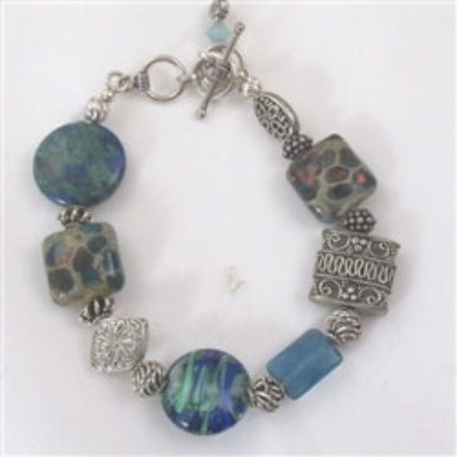 Whimsical Blue and Silver Lampwork Bracelet - VP's Jewelry  