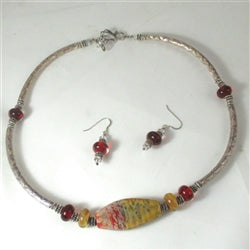 Red Handmade Artisan Bead Silver Necklace & Earrings - VP's Jewelry  