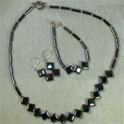 Hematite Necklace, Earrings and Bracelet Set - VP's Jewelry 
