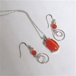 Orange Cat Eye Necklace and Earrings - VP's Jewelry