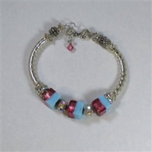 Designer Ruby Aqua Cube & Silver Bangle Bracelet - VP's Jewelry
