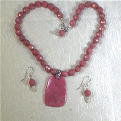Rhodonite Pink Beaded Necklace and Earrings - VP's Jewelry