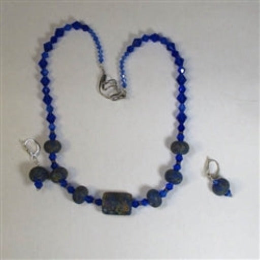 Midnight Blue Handmade Artisan Bead Necklace & Earrings - VP's Jewelry  