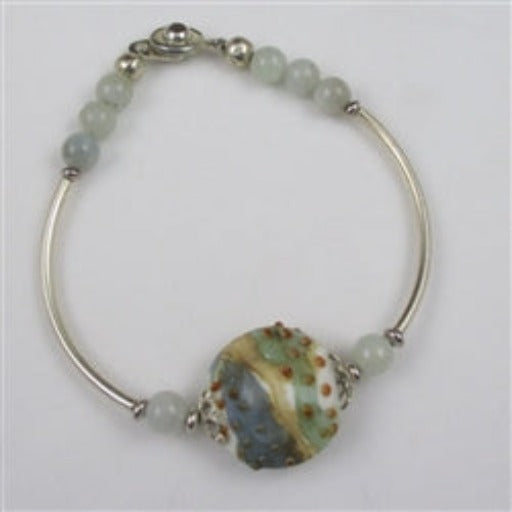 Handmade Aquamarine Bead & Silver Bangle Bracelet - VP's Jewelry