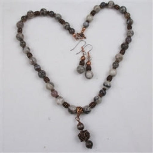 Agate and Copper Gemstone Necklace and Earring Set - VP's Jewelry