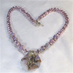 Pink Crystal Beaded Necklace with Handmade Artisan Leaf Pendant - VP's Jewelry