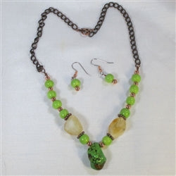 Unique Handmade Green Turquoise Necklace and Earrings Set - VP's Jewelry