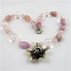Whimsical Jasmine Flower Pink & Rock Crystal Gemstone Bead Necklace - VP's Jewelry