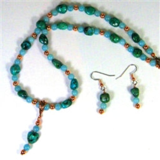 African Turquoise and Amazonite Bead Necklace and Earrings - VP's Jewelry
