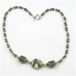 Green Kazuri Necklace Olive Green African Bead & Jade - VP's Jewelry 