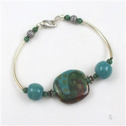 Handcrafted bangle bracelet in fair trade handmade Kazuri beads