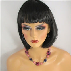 Pink & Navy African Kazuri and Quartz Necklace and Earrings - VP's Jewelry  