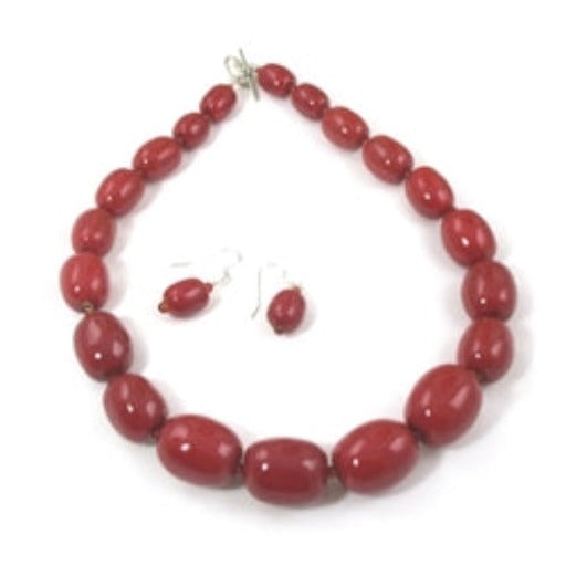 Red Necklace & Earrings in Handmade Big Bold Fair Trade Kazuri Beads - VP's Jewelry  