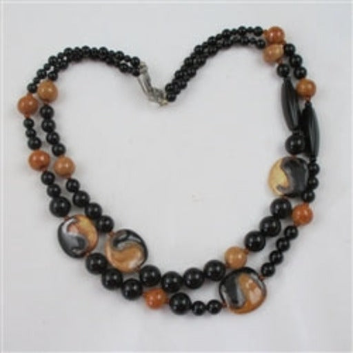 African Kazuri Necklace in Honey and Black Fair Trade Beads - VP's Jewelry 