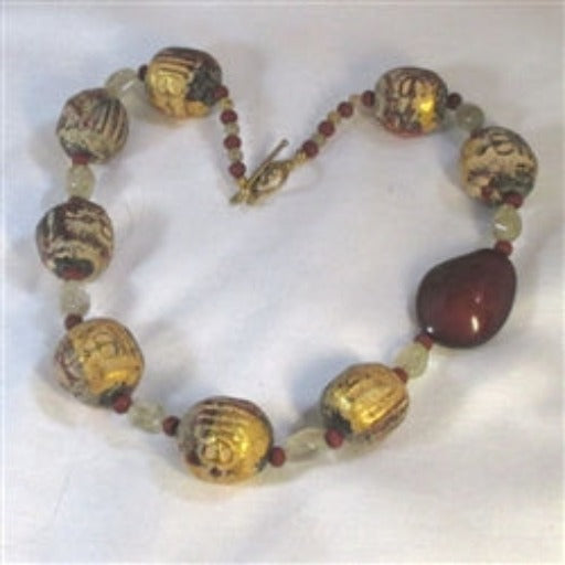 Big Bold Statement Necklace Terracotta Mala Beads and Tree Nut - VP's Jewelry  