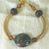 Gold Bangle Bracelet with Blue Green Handmade Bead - VP's Jewelry