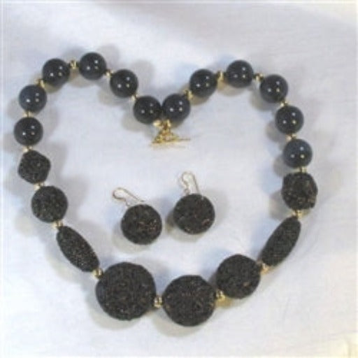 Big Bold Statement Necklace and Earrings in Bluestone Gemstone - VP's Jewelry  
