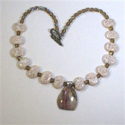 Fashionable Cream Kazuri Bead & Crazy Lace Agate Pendant Necklace - VP's Jewelry