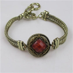 Dark Orange Crystal on a Antique Gold Bangle Bracelet - VP's Jewelry
