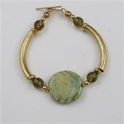 Green fair trade bead Kazuri bangle bracelet
