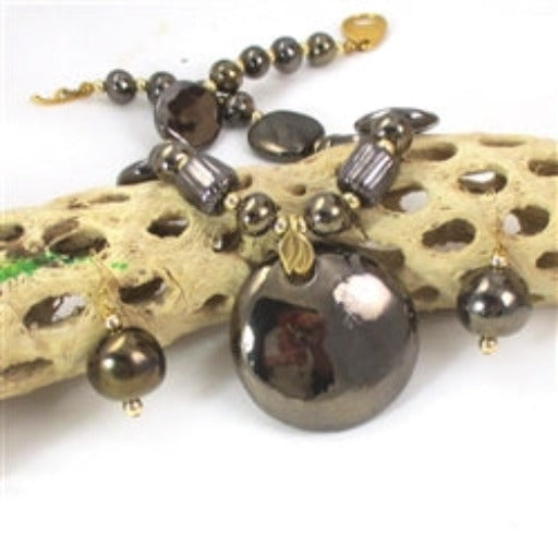 All Black Kazuri Fair trade Bead Fashion Necklace & Earrings - VP's Jewelry