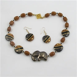 Buy black Kazuri Fair trade  elephant necklace & earrings online