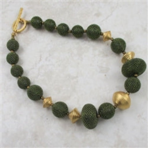 Big Bold Gold and Green Exotic Bead Necklace - VP's Jewelry