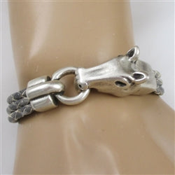 Men's Leather Bracelet Grey with Horse Head Clasp - VP's Jewelry