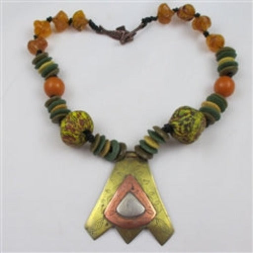 Handmade Pendant Necklace in Amber & Yellow Beads - VP's Jewelry