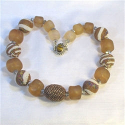 Chunky Beige and White Beaded Bead Designer Necklace - VP's Jewelry