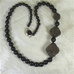Designer Black Beaded Necklace in Onyx and Black Beaded Beads - VP's Jewelry