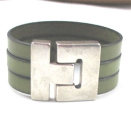 Green Triple Strand Leather Cuff Bracelet - VP's Jewelry