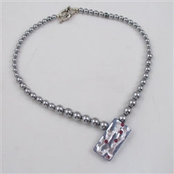 Silvery Handmade Artisan Glass Bead Lampwork Pendant Necklace  - VP's Jewelry